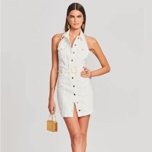 NWT Retrofete Denim White Halter Tamar Dress Size L